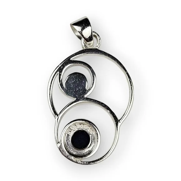 Circles Sterling Pendant Black Onyx Aurora Borealis Crystal Rhodium Plate 925 1" - Picture 3 of 6